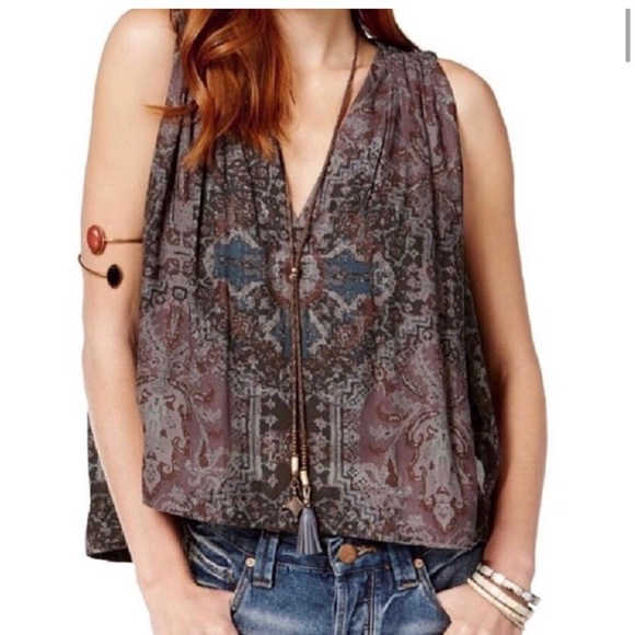 Free People Darcy swing printed Top blouse fairy whimsical whimsigoth grunge XS - Picture 2 of 13